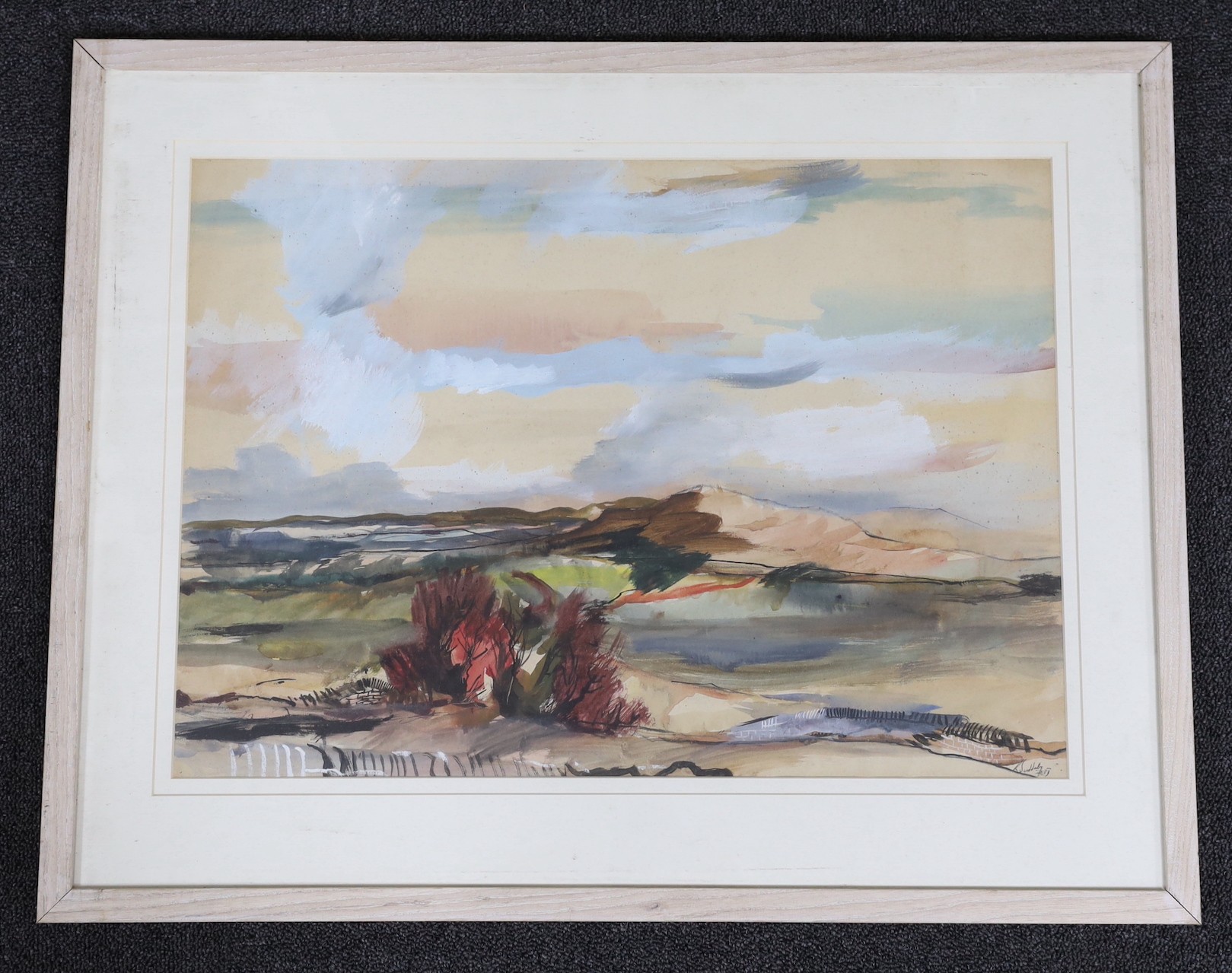 Rowland Suddaby (1912–1972), ink and watercolour, Mountain landscape, signed, 39 x 55cm